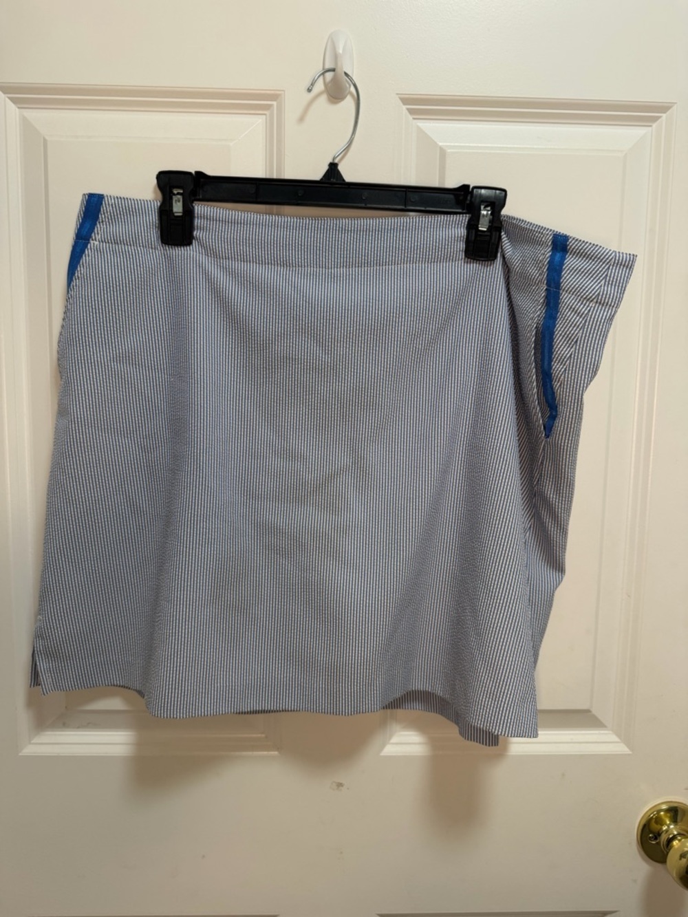 Lady Hagen White with Blue Trim Pinstripe Golf Skort